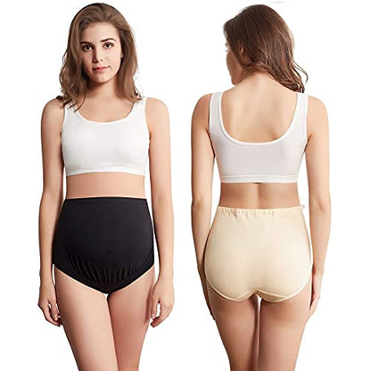 Mama Cotton Women's Over The Bump Maternity Briefs, High Waist, Cotton, Adjustable Waistband, Multi-Pack - color: Multicolor C 4 Pack, size: 3X-Large
