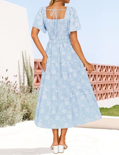 ZESICA Womens 2026 Summer Boho Wedding Guest Midi Dresses - color: Blue, size: Small