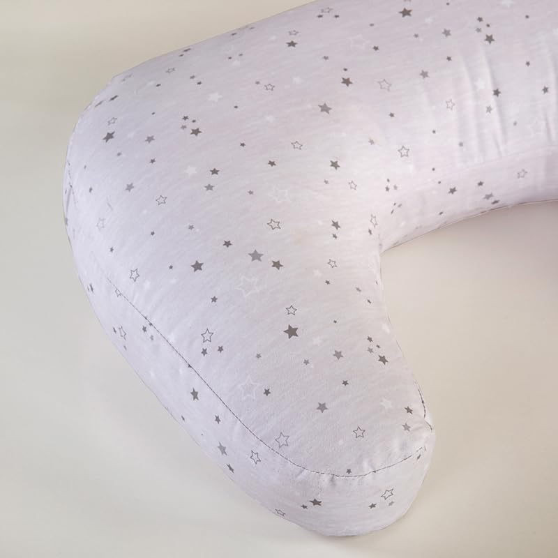 U-Shape Breastfeeding Nursing Pillow Set, 1 Insert and 2 Removable Covers - color: White & Grey Star River