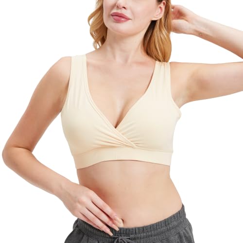 netdraw Women's Bamboo Viscose Nursing Sleep Bra - color: Nude, size: Medium