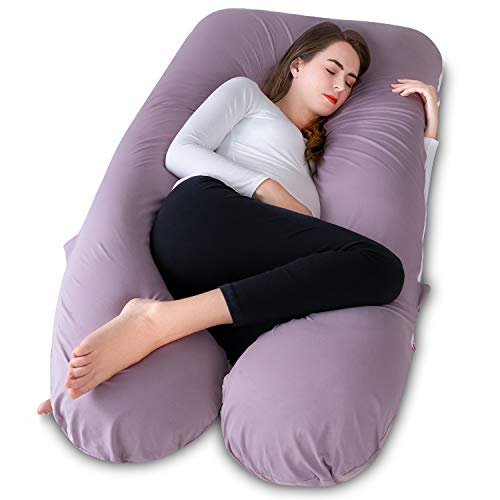 Meiz U Shaped Sleeping, Cooling 60‘’ Maternity Pillow for Pregnant Women with Jersey Cover, Purple - color: Elegant Purple, size: 60 Inch