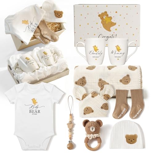 AW BRIDAL 11Pcs Gender Reveal Gifts, Baby Shower Gift Baskets for Boy Girl - color: Khaki