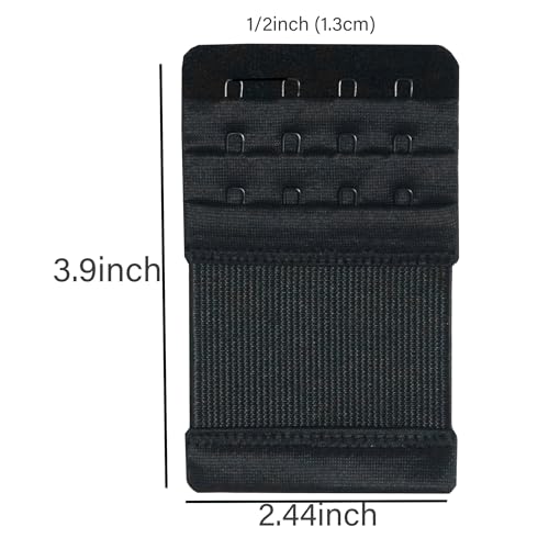Bra Extenders 4 Hook Elastic Stretchy Bra Extensions Strap Comfortable 3pcs-Pack - color: Black, 4 Hook 1/2 Inch Spacing