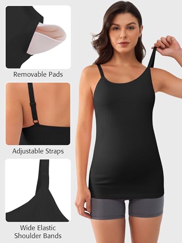ATTRACO Women's Maternity Tank Tops with Built in Bra Pregnancy Tank - color: A-black, size: Medium
