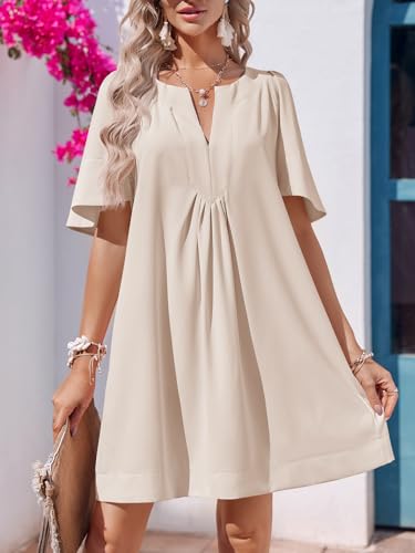 Wenrine Womens Shift Mini Dress Casual Short Sleeve Summer Dresses - color: Beige, size: X-Large