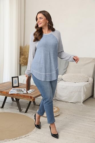 Sampeel Long Sleeve Shirts for Women Tunic Tops Loose Fit Dressy Crew Neck Pullover Sweaters 2026 - color: Light Grey Blue, size: Small