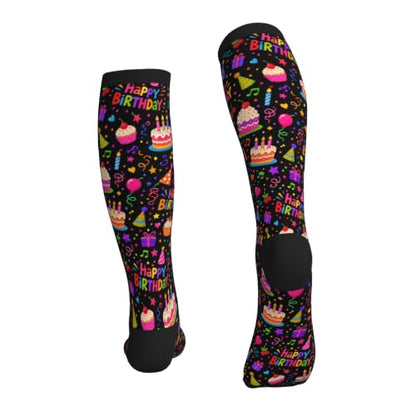 Compression Socks Women and Men 15-20mmHg-Circulation Support Socks for Athletic Running Cycling - color: Happy Birthday