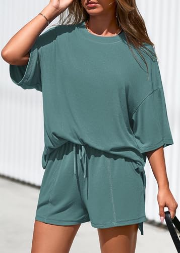 KIRUNDO 2 Piece Sets for Women Summer Lounge Sets Casual - color: Fruit Green, size: Medium