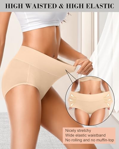 Eiggam Tummy Control Underwear Soft High Waisted underwear Full Coverage Briefs Breathable Postpartum Cotton Womens Panties - color: Multicoloured D - 3 Pack, size: Medium