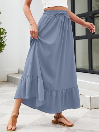 Heymoments High Waisted Maxi Skirts for Women with Pockets - color: A03-blue Gray, size: Medium