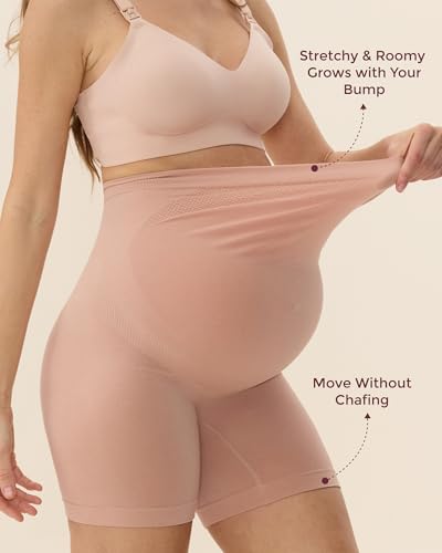 Momcozy Maternity Shapewear for Under Dresses, Anti-Chafing, Cotton Gusset - color: Oyster Pink, size: Medium