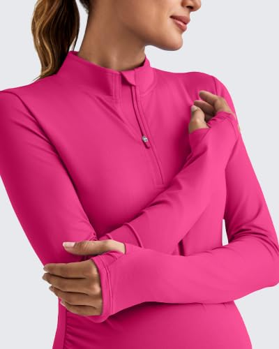 G4Free Lightbreeze Maternity Shirts Long Sleeve Quarter Zip Pregnancy Top - color: Hot Pink, size: Medium