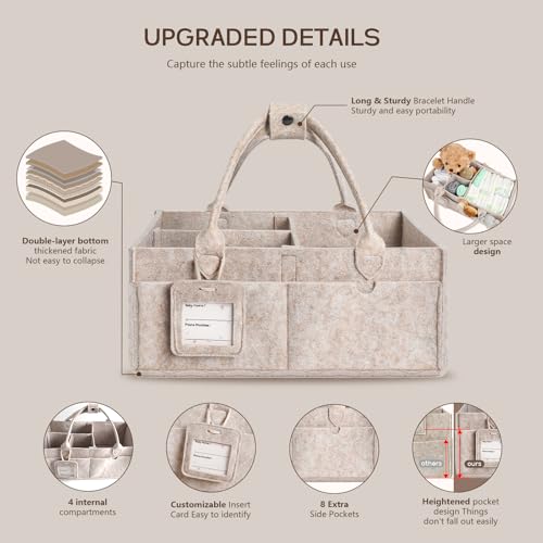 Diaper Caddy Organizer - Large Baby Caddy Organizer with Handle (Oatmeal) - color: Oatmeal
