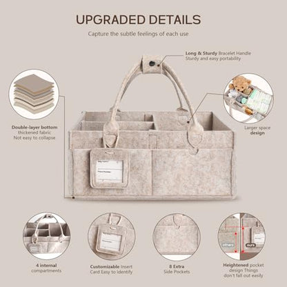 Diaper Caddy Organizer - Large Baby Caddy Organizer with Handle (Oatmeal) - color: Oatmeal