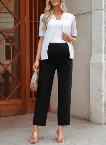 BLENCOT Maternity Work Pants Over Belly Adjustable Pregnancy Comfy Office - color: Black, size: XX-Large