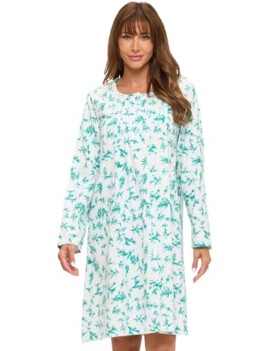Casual Nights Women's Flannel Floral Long Sleeve Nightgown - color: Leaf Green, size: Medium