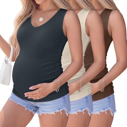 Ficerd 3 Pack Maternity Sleeveless Tank Tops - color: Charcoal Gray, Apricot, Brown, size: X-Large