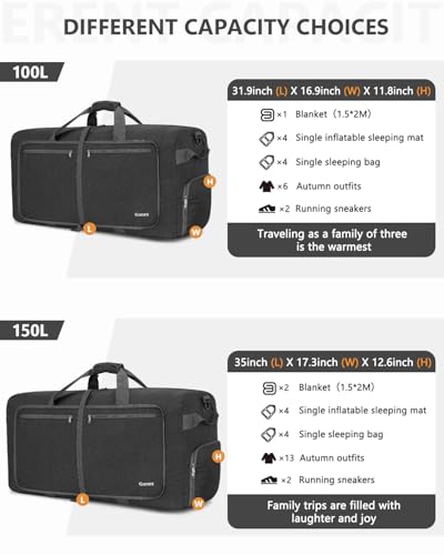Gonex 80L Foldable Travel Duffle Bag with Shoe Compartment, Lightweight - color: Dark Grey, size: 80L