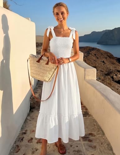 ZESICA Womens Summer Boho Spaghetti Strap Maxi Dress - color: White, size: XX-Large