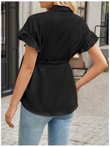 MakeMeChic Women's Maternity Nursing Work Blouse Pregnancy Ruffle Tops - color: Black, size: Medium