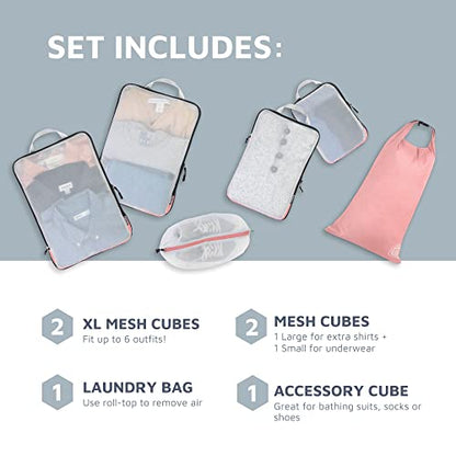TRIPPED Travel Gear Large Compression Packing Cubes with Mesh 6-Piece Set - color: Dusty Rose
