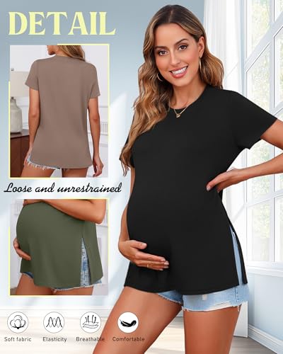 Ficerd 3 Pack Women's Maternity T Shirts - color: Black, Coffee, Army Green, size: Large