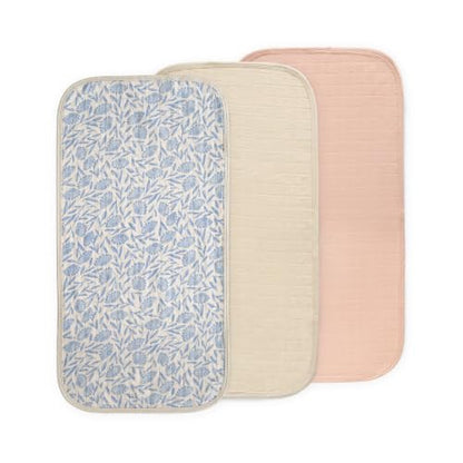 mushie Water Repellent Changing Pad Liners | Cotton (Blue Flowers Combo) - color: Blue Flowers Combo