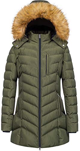 CREATMO US Women's Winter Hooded Coat Waterproof Warm Long Puffer Jacket Parka - color: Army Green, size: X-Large