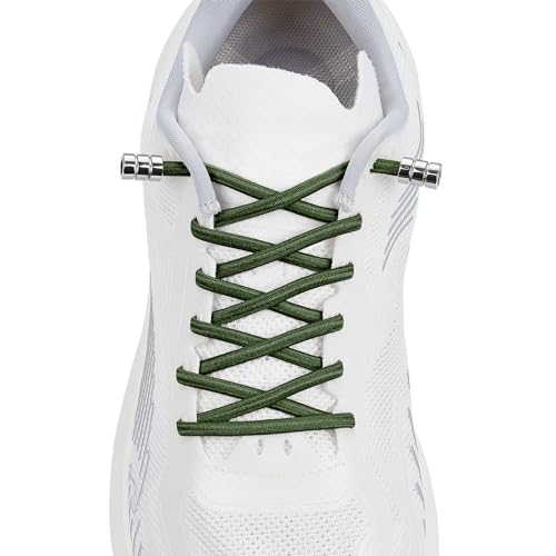 Elastic No Tie Shoelaces For Kids & Adults Sneakers，One Size Fits All - color: 1 Pair Army Green
