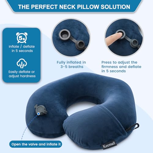 Keemall Inflatable Neck & Shoulder Travel Pillow for Airplane Naps - color: Deep Blue, size: Medium