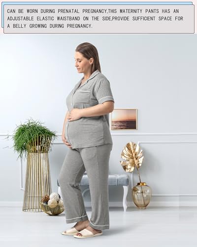 Rnxrbb Button Down Maternity Pajamas Set Nursing Postpartum Pjs Clothes - color: New-light Gray, size: Large