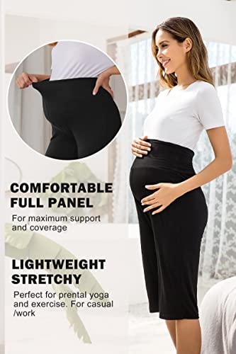 Ekouaer 2 Pack Maternity Capris Pregnancy Cropprd Pants Summer Shorts - color: Black/Navy Blue, size: Medium