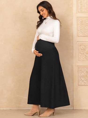 Maternity Skirt Over Belly High Waist Midi Work Skirt - color: Black, size: Medium