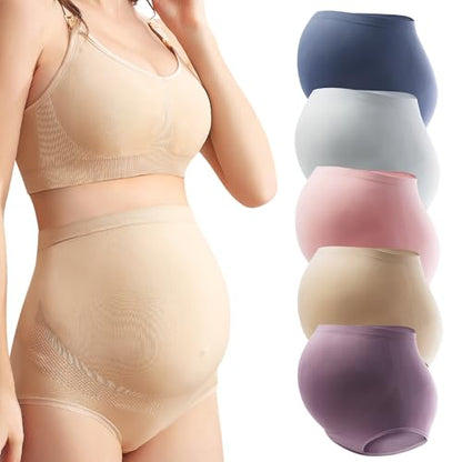Mama Plus Women’s Maternity Underwear Over Bump High Waist Seamless Briefs Soft Stretch Pregnancy Panties Multi-Pack - color: Multicolor-a 5 Pack, size: X-Large