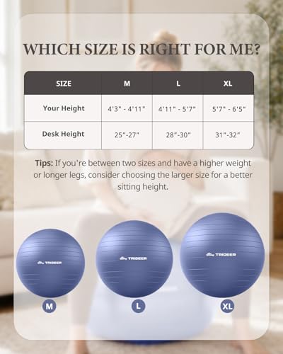 Trideer Yoga Ball for Exercise, Pregnancy, Active Sitting, 55/65/75cm - color: Midnight Blue, size: L(23-26ines/58-65cm)