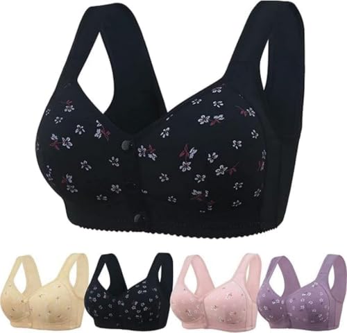 Daisy Bras for Older Women No Underwire Front Closure Comfort Senior Wireless Snap Closing Bra - color: Black