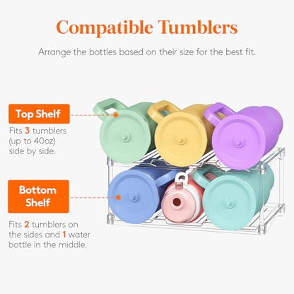 Lifewit Stackable Water Bottle Organizer, Clear Tumbler Holder for Cabinet - size: 2 Tier-6 Bottle
