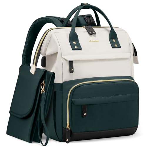 LOVEVOOK Diaper Bag Backpack, Baby Bag with Changing Station, Large Diaper Backpack for Moms Dads, Waterproof Leather Accents Baby Boy and Girl Bag for Travel Baby Essentials, Dark Green-Beige - color: Dark Green-beige