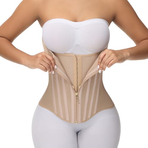 SHAPSHE Waist Trainer for Women Tummy Control Faja Body Shaper Working Out - color: Tan（up a Size is More Comfortable）, size: Small
