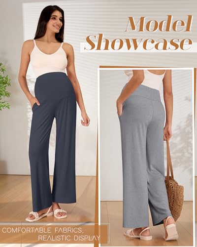 3 Pack Women's Maternity Lounge Pants with Pockets - color: Dark Gray, Light Gray, Khaki, size: X-Large