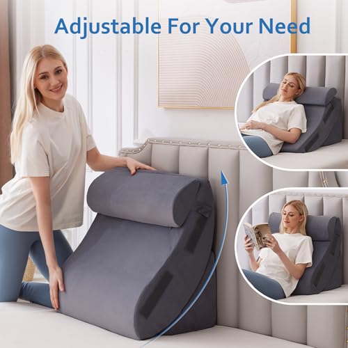 Ahpmeoa 5Pcs Wedge Pillow Set for After Surgery, Memory Foam, Grey Plush - color: Grey Plush