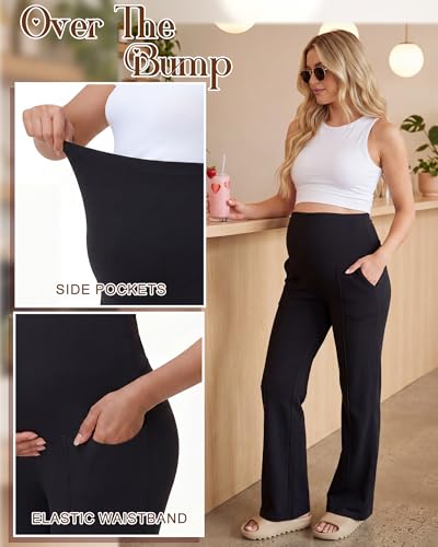 Skicuff 2 Pack Womens Maternity Pants Over The Belly - color: Black/Beige, size: Small
