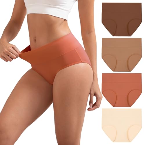INNERSY Women's Cotton Underwear High Waist Ladies Briefs Full Coverage Panties 4-Pack - color: Maillard, size: Small