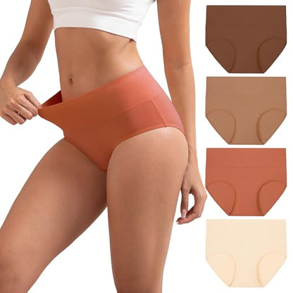 INNERSY Women's Cotton Underwear High Waist Ladies Briefs Full Coverage Panties 4-Pack - color: Maillard, size: Small