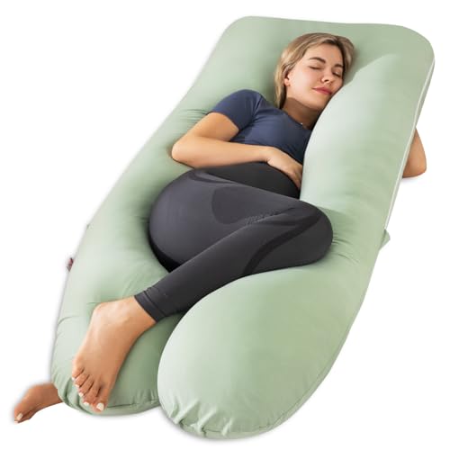 Meiz Pregnancy Pillow, U Shaped Pregnancy Pillows for Sleeping Cooling, 55 Inch Maternity Pillow for Pregnant Women, Body Pillows for Adults, Rayon Cover from Bamboo, Sage Green - color: Sage Green, size: 55 Inch