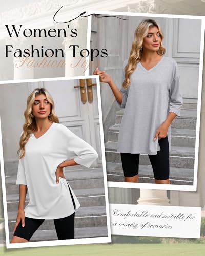 Huukeay 3 Pack Womens 3/4 Sleeve Oversized Tops - color: Black, White, Gray, size: Small