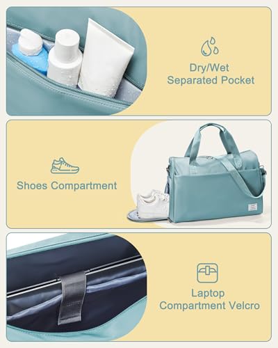 Travel Weekender Bags with Shoe Compartment Overnight Bag Light Blue - color: K4-Light Blue