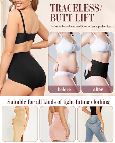 LEVAO Women's Tummy Control Underwear High Waisted Seamless Panties 4 Pack - color: Black*4, size: Large