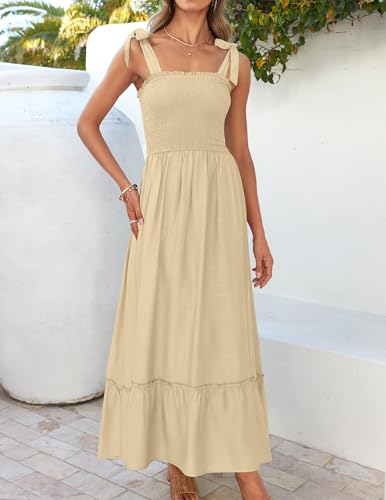 ZESICA Womens Summer Boho Spaghetti Strap Maxi Dress - color: Lightyellow, size: X-Small