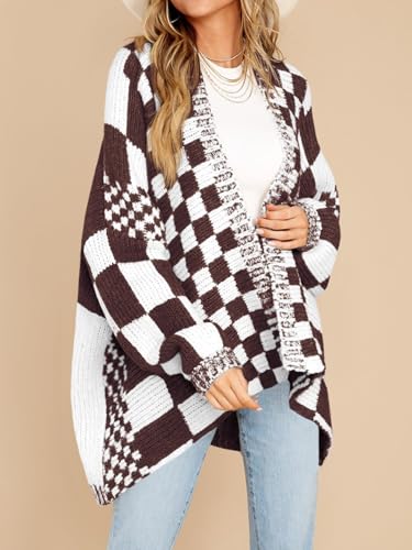 Saodimallsu Womens Checkered Cardigan Sweater - color: Brown, size: X-Large